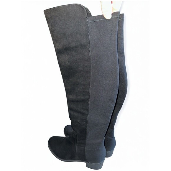 Black Suede Knee High Boots Size 8M Block Heel Riding Tall Zip Goth Twilight - Picture 9 of 13